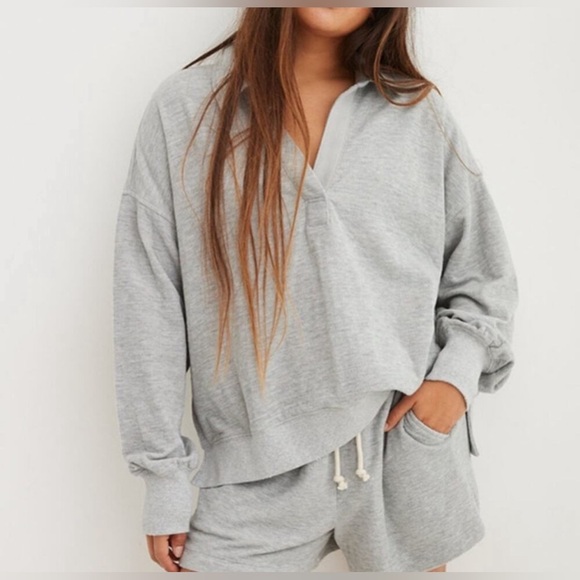 aerie Tops - Aerie Endless Summer Polo Sweatshirt Gray Size M NWT